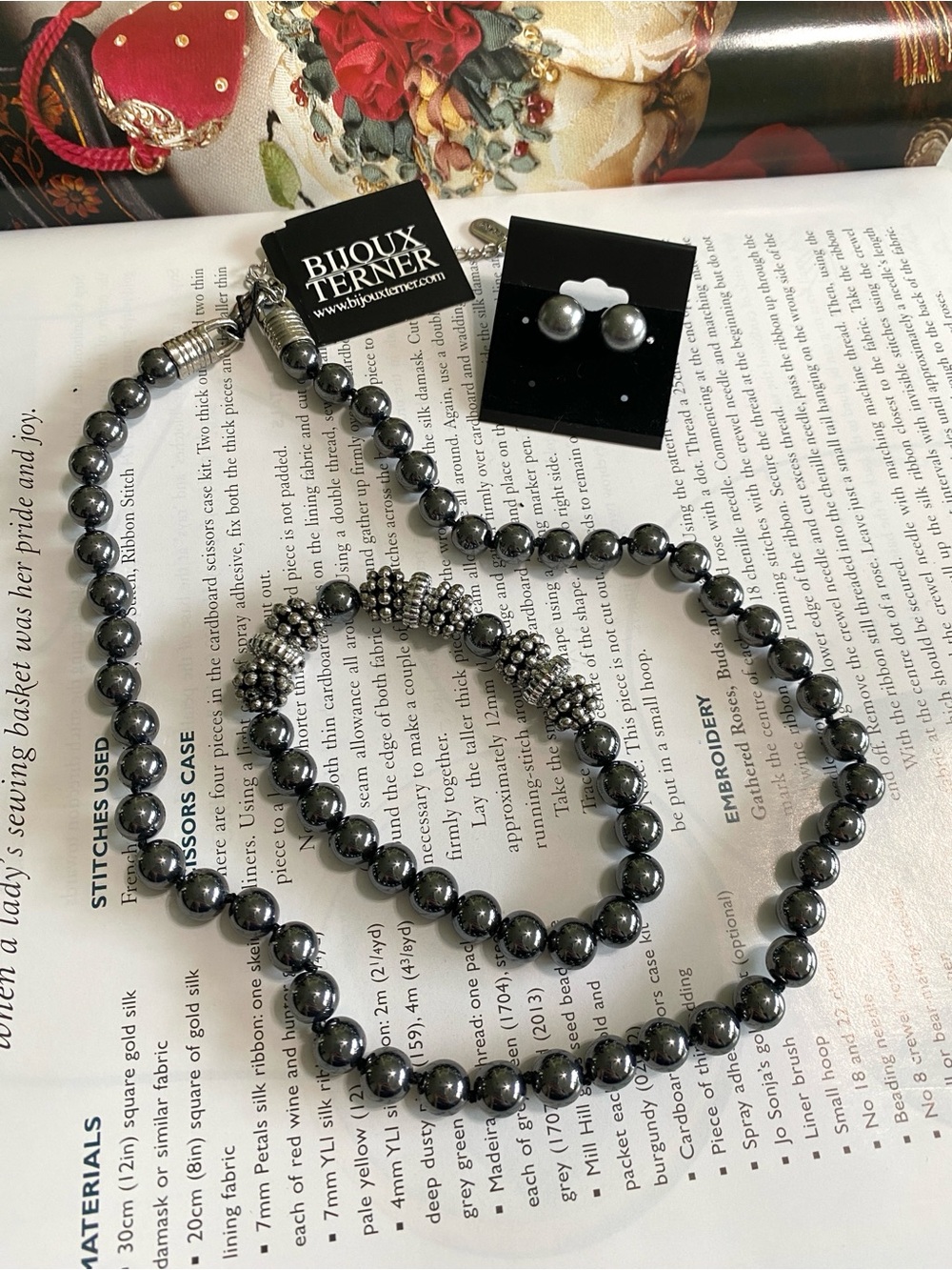 Bijoux Terner Hematite Beaded Necklace & Matching Earrings Set NWT